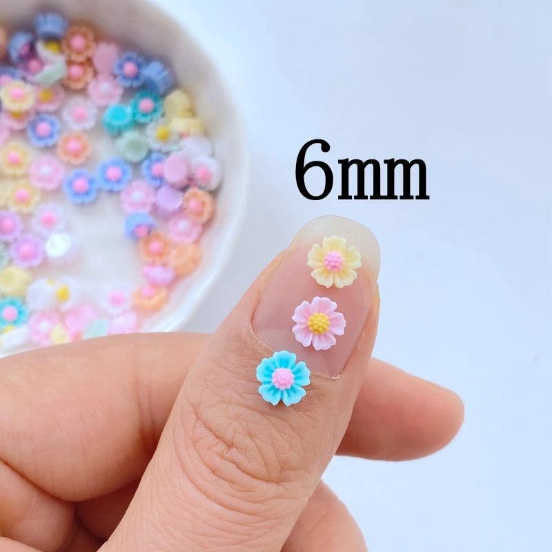 100Pcs New Cute Resin 6mm Mini Chrysanthemum Series Flat Back Fit Phone Deco Parts Embellishments for Hair Bows Accessories - Twinsupliers