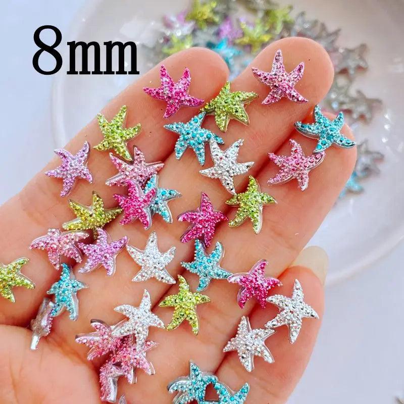 100Pcs New Cute Resin 8mm Cartoon Small Starfish Series Flat Back Fit Phone Deco Parts Embellishments for Hair Bows Accessories - Twinsupliers