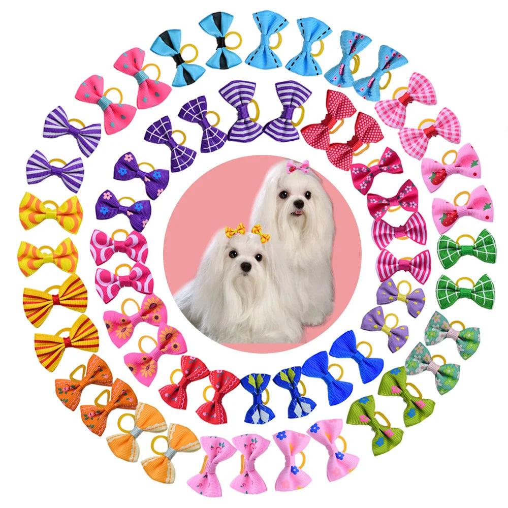 10/20/30pcs Dog Grooming Bows mix 30colours Cat dog Hair Bows Small Pog Grooming Accessories Dog Hair Rubber Bands Pet Supplier - Twin suppliers 