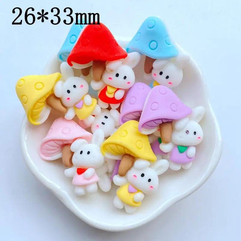 10Pcs New Cute Resin 26*33mm Cartoon Mushroom Rabbit Series Flat Back Fit Phone Deco Parts Embellishments for Hair Bows Accessor - Twinsupliers