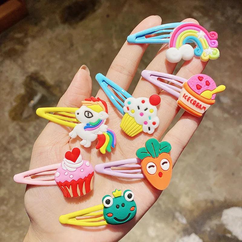 10PCS/Set New Girls Cute Cartoon Ice Cream Unicorn Hairpins Kids Lovely Hair Clips Barrettes Headband Fashion Hair Accessories - Twinsupliers