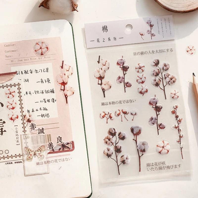 12 Designs Natural Daisy Clover Japanese Words Stickers Transparent PET Material Flowers Leaves Plants Deco Sticker aesthetic - Twinsupliers