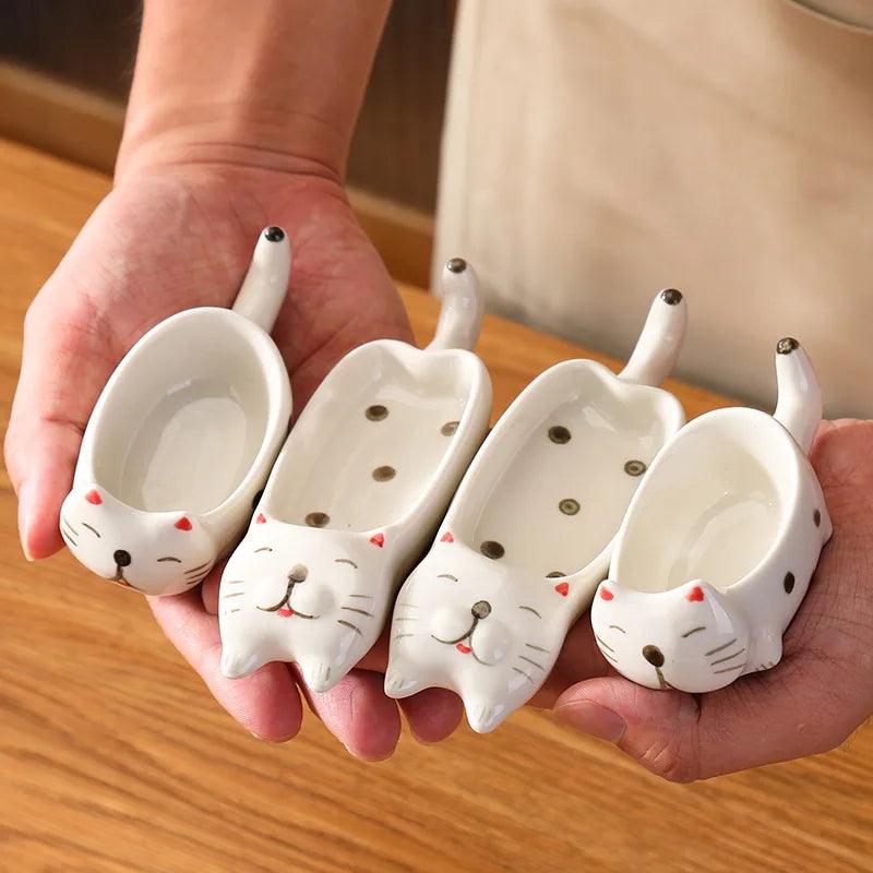 1/2 Pcs Kitchen Tableware Ceramic Dipping Bowls Seasoning Plate Cute Animal Cat Shape Tableware Soy Sauce Vinegar Snack Dish New - Twinsupliers