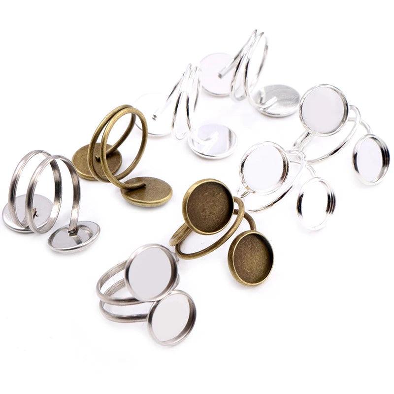 12mm 5pcs Silver Plated Gold Stainless Steel Adjustable Ring Settings Blank/Base,Fit 12mm Glass Cabochons,Buttons;Ring Bezels - Twin suppliers 