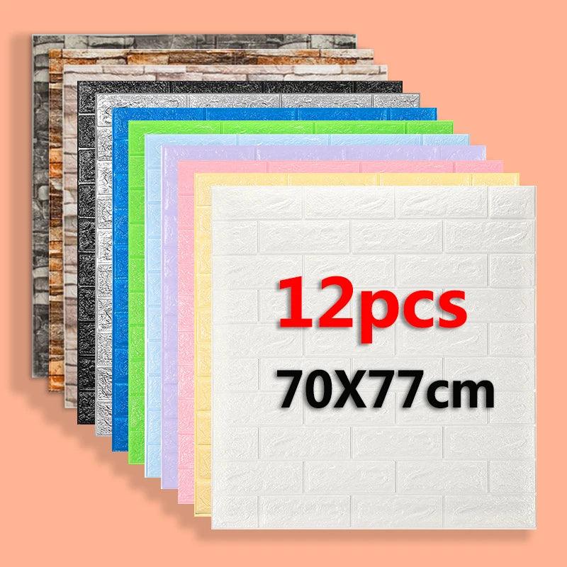 12pcs Brick Foam Panels 3D Wall Stickers Self-adhesive DIY Embossed Stone Wallpaper Home Decor Living Room Kitchen Decoration - Twinsupliers