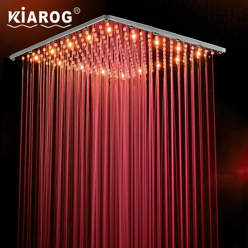 16 Inch 40cm * 40cm Water Powered Rain Led Shower Head Without Shower Arm Bathroom 3 Colors Led Showerhead Chuveiro Led - Twinsupliers