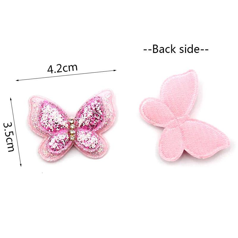 18Pcs 3.5*4.2cm Two Layers Glitters Butterfly Padded Appliques For Baby Headwear Hair Clips Stick-on Deco Accessories wholesale - Twinsupliers