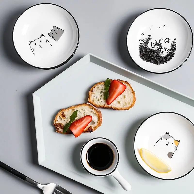 1pc Cute Cat Ceramic Seasoning Dish Creative Kitchen Small Sauce Bowl Household Dipping Plate Creative Vinegar Soy Snack Dishes - Twinsupliers