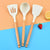 1pc silicone kitchenware set with short wooden handle, non stick pot, spoon, spatula, food clip, scraper, oil brush creamy white - Twinsupliers