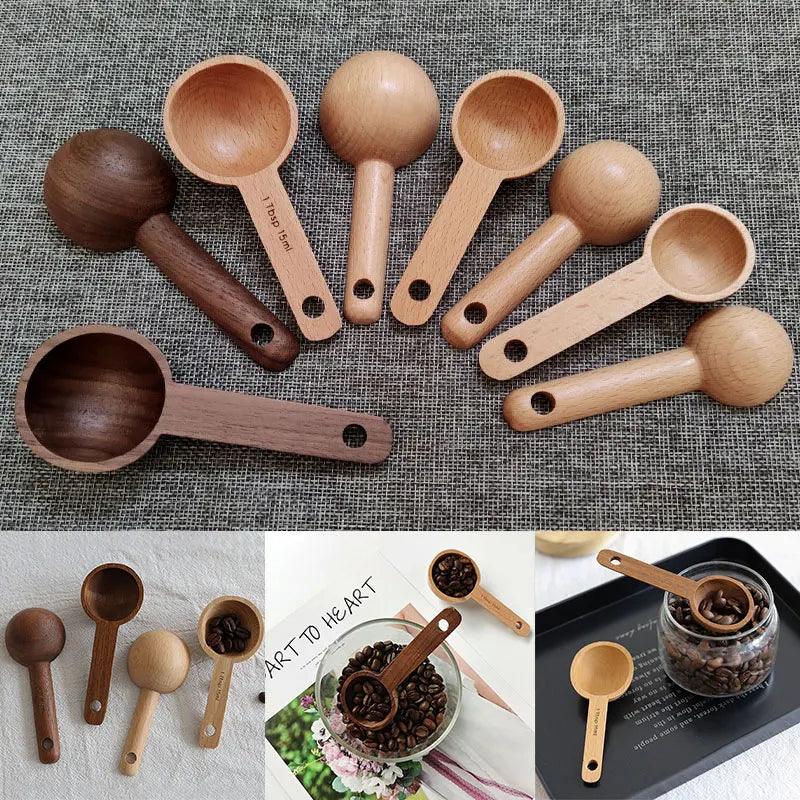 1PC Wooden Measuring Spoon Walnut Beech Short Handle Spoons Coffee Seasoning Handle Spoons Household Kitchen Tool - Twinsupliers