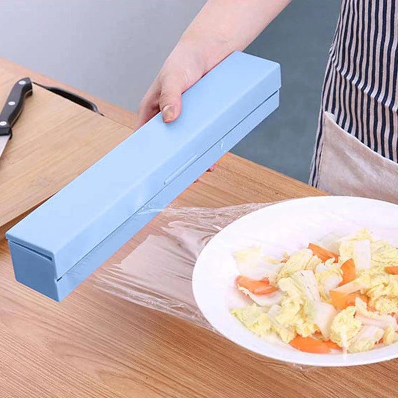 2019 New Plastic Kitchen Foil And Cling Film Wrap Dispenser Cutter Storage preservative film roll case with cutting blade Sale - Twinsupliers