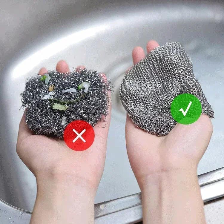 20cm Steel Wire Dishcloths Double -layer Non -stick Oil Iron Dishrag Kitchen Pan Pot Dishes Cleaning Rag Napery Dishcloth Rags - Twin suppliers 