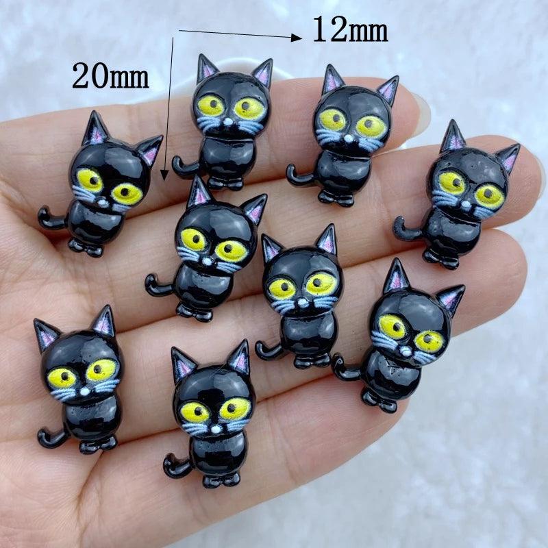 20Pcs New Cute Resin Halloween Black Cat Series Flat Back Fit Phone Deco Parts Embellishments For Hair Bows Accessories - Twinsupliers