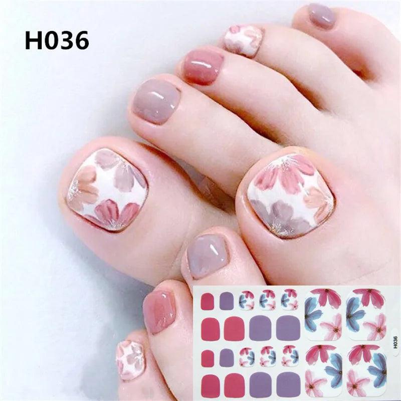 22 Tips/sheet Toe Nail Wraps Full Cover Nails Sticker Art Decorations Manicure Nail Vinyls Adhesive Nails Deco for Women Girls - Twinsupliers