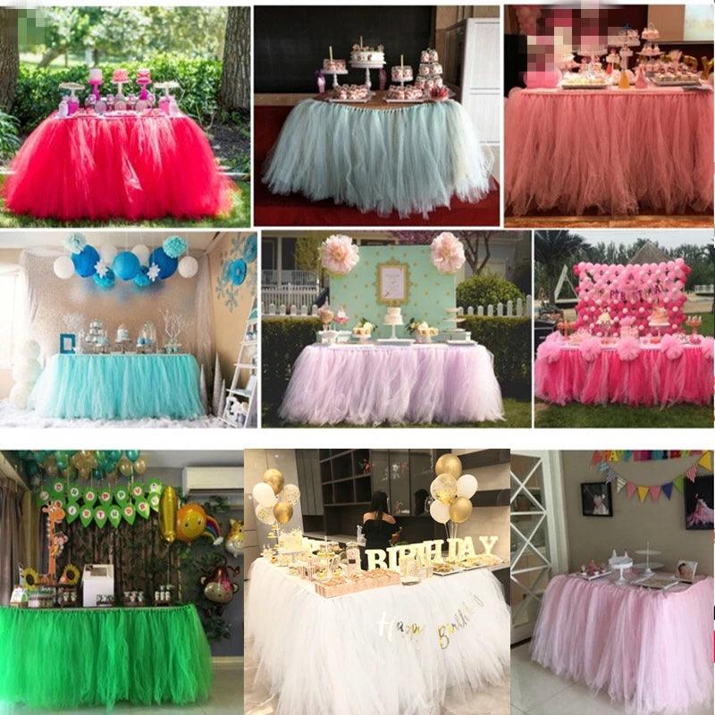 22m long fluffy tutu gauze table skirt mesh gauze birthday party dessert table wedding sign-in table surrounding tablecloth deco - Twinsupliers