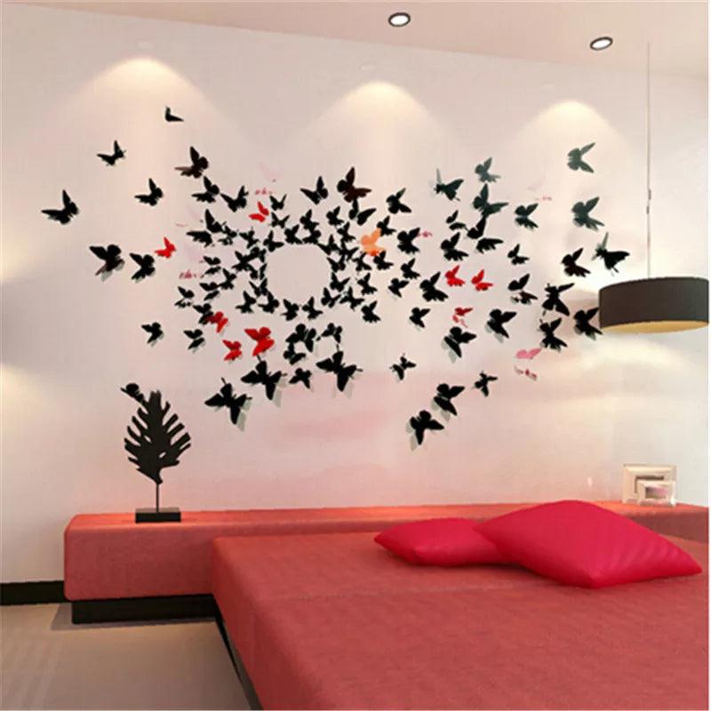 24Pcs/Lot PVC 3D DIY Butterfly Wall Stickers Home Decor Poster for Kitchen Room Adhesive to Wall Decals Decoration - Twin suppliers 