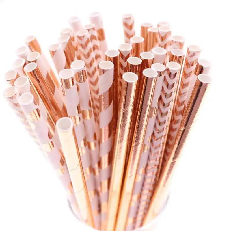 25/50pcs Foil Gold/Silver Disposable Drinking Paper Straws Rainbow For Birthday Wedding Deco Christmas Party Event Supplies - Twinsupliers