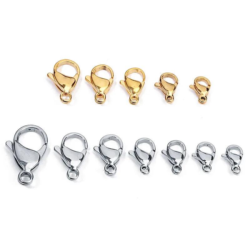 25pcs/lot 9*6/10*6/11*7/12*7/13*8mm Stainless Steel Lobster Clasps Hooks End Connectors Clasps For DIY Necklace Jewelry Making - Twin suppliers 