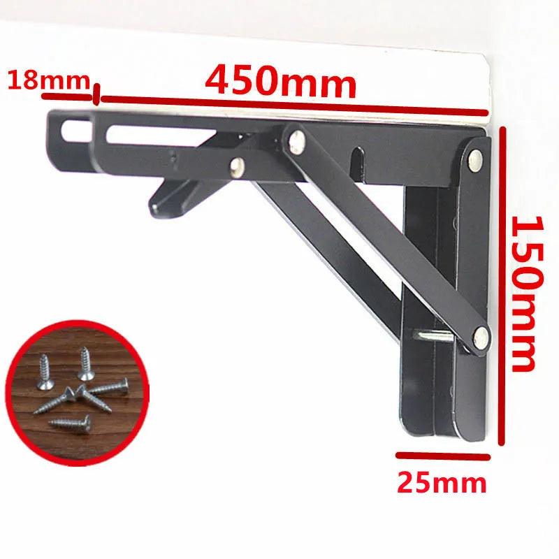 2PCS, 8-20Inch Black Triangle Folding Angle Bracket Adjustable Wall Mounted Durable Bearing Shelf Bracket DIY Home Table Bench - Twinsupliers