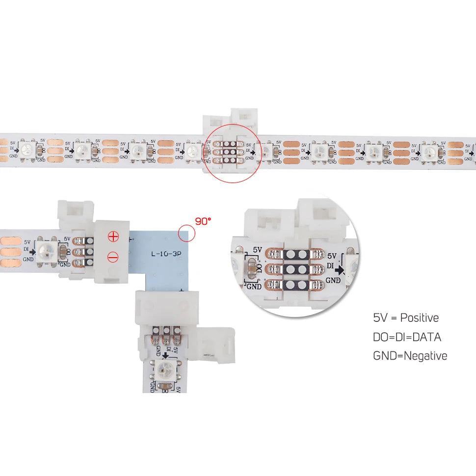 2pin 3pin 4pin 5pin Corner Connector 8mm 10mm 12mm Width T L X Shape Solderless Connector WS2811 WS2812b Led Strip No Soldering - Twinsupliers