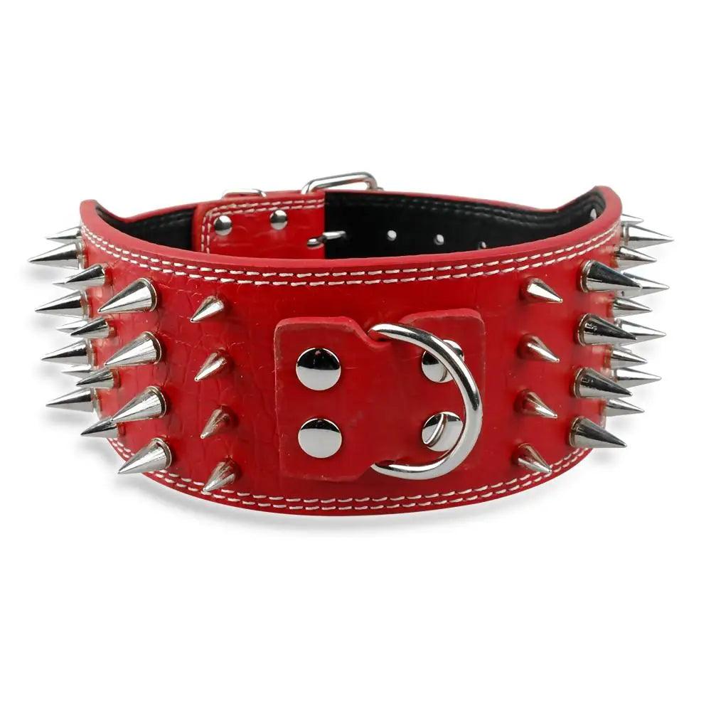 3 inch Wide Spikes Studded Leather Pet Dog Collar for Large Breeds Pitbull Doberman M L XL Sizes - Twin suppliers 