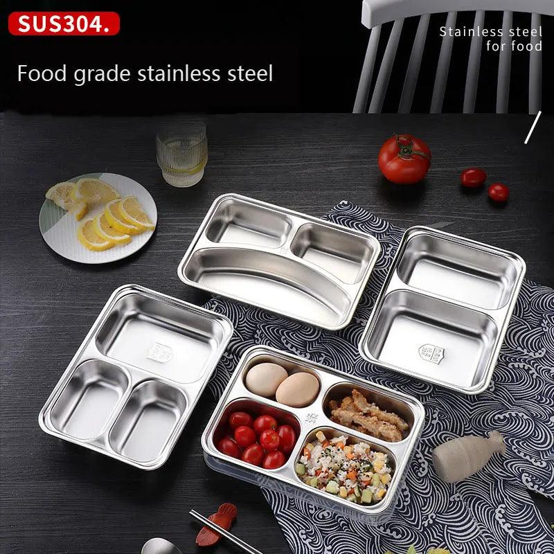 304 Stainless Steel Dinner Plate Divided Lunch Box with Lid Adult Children's School Canteen Factory Rice Plate Kitchen Supplies - Twinsupliers