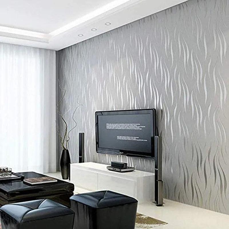 3d White Living Room Wallpaper Flocking Embossed Wall Paper Grey Wallpaper Roll For Walls - Twinsupliers