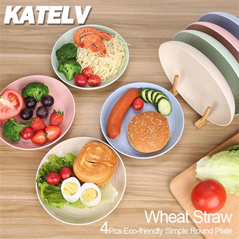 4Pcs Dinner Plate Set Wheat Straw Eco Friendly BPA Free Biodegradable Picnic Fruit Snack Plate Bone Dishes Kitchen Accessories - Twinsupliers