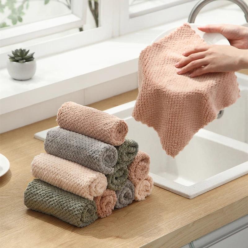 5pcs Microfiber DishCloth Non-stick Oil Absorbent Towel for Kitchen Multifunction Household Bathroom Towels Kitchen Supplies - Twinsupliers