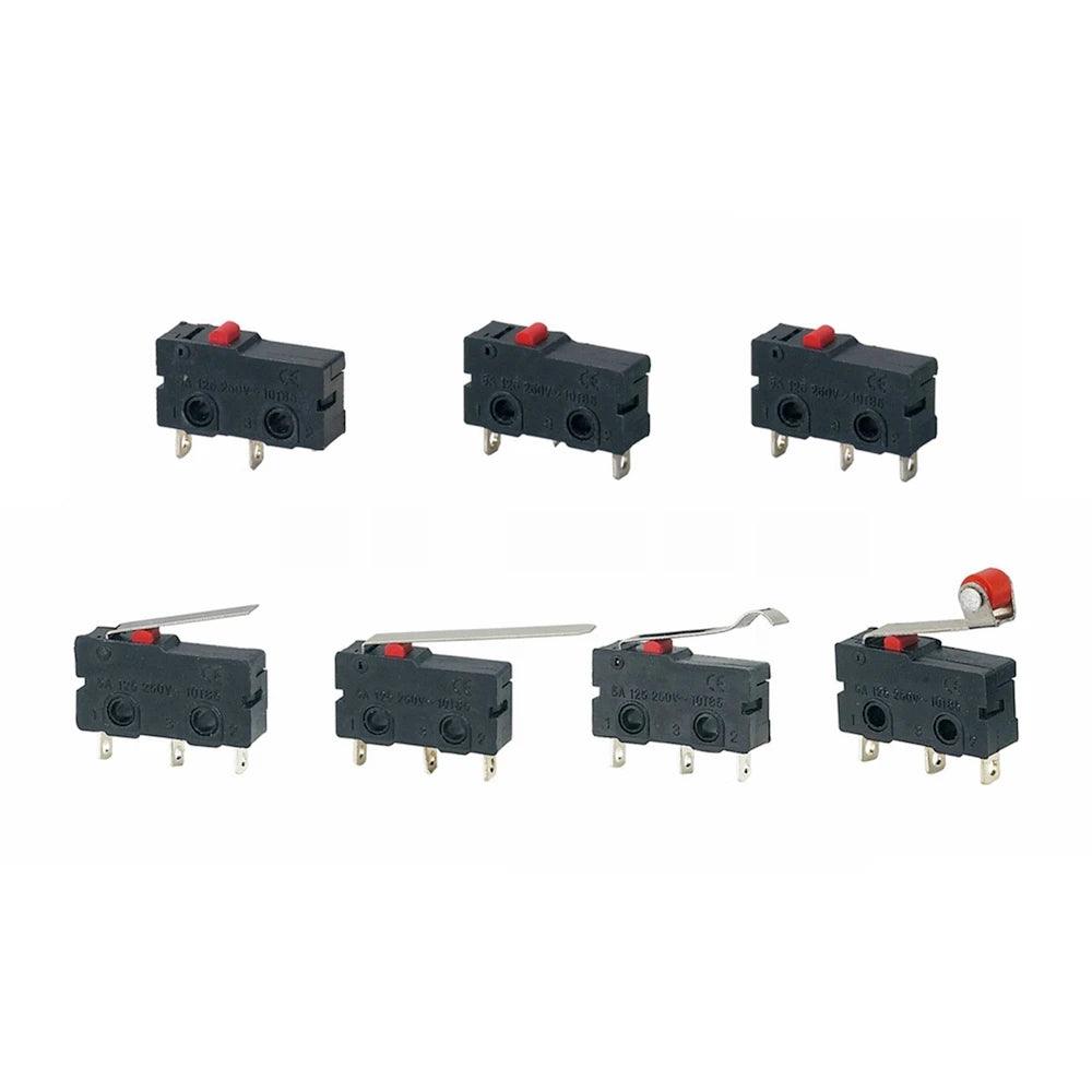 5Pcs Mini Micro Limit Switch NO NC 3 Pins PCB Terminals SPDT 5A 125V 250V 29mm Roller Arc lever Snap Action Push Microswitches - Twinsupliers