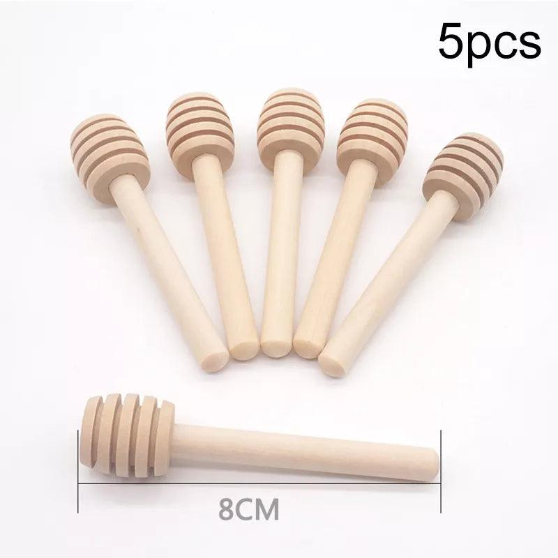 5Pcs/Lot 8cm Long Handle Wood Honey Stir Bar Practical Honey Mixing For Coffee Milk Tea Kitchen Tool Stick Jar Spoon Supplies - Twinsupliers