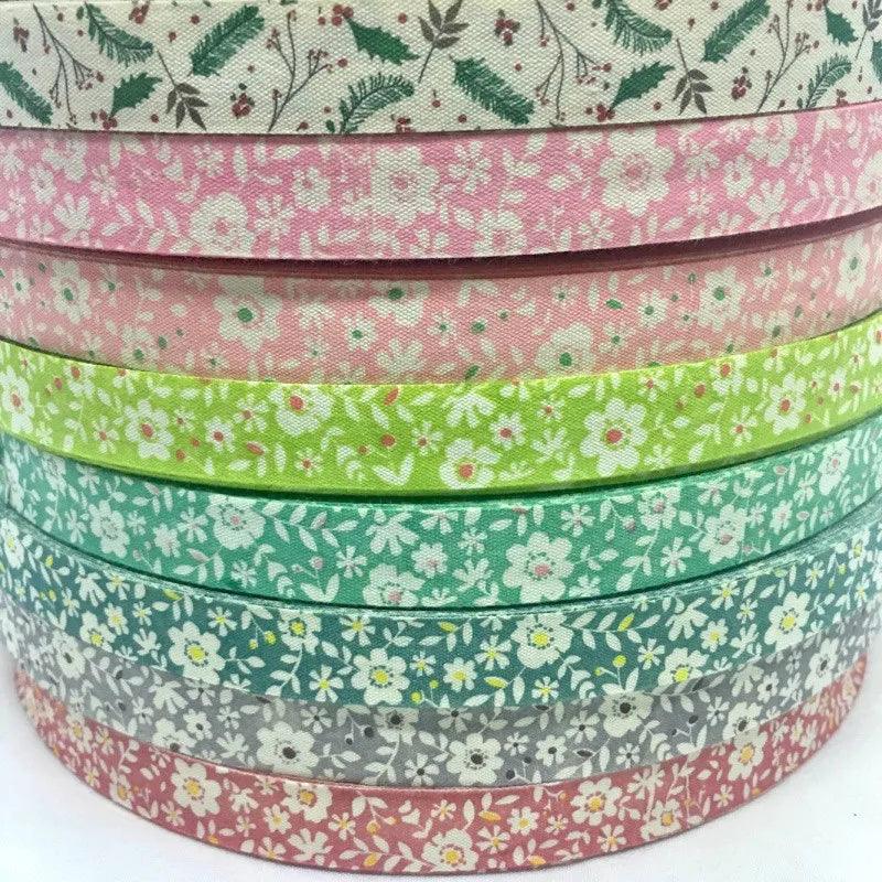 5Y 1.5cm/2.5cm Flowers Printed Cotton Floral Ribbon For Handmade DIY Craft Scrapbook Gift Packing Easter Wedding Christmas Deco - Twinsupliers