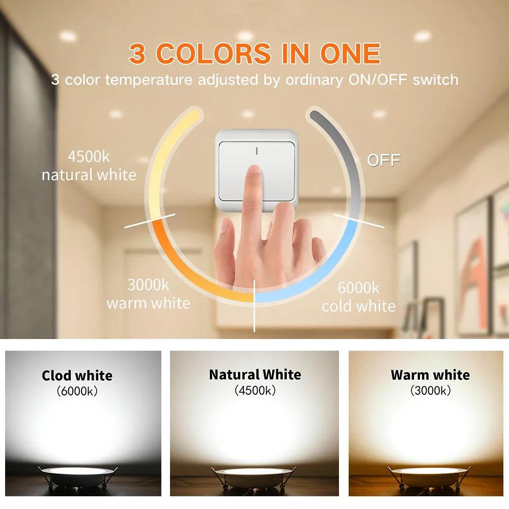 6/12pcs Led Downlight 5W 9W 12W 15W 110V/220V Ceiling Lamp Recessed Down Light Round Led Panel Light 3 color Dimmable Spotlight - Twinsupliers