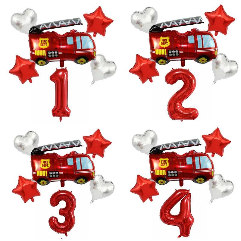 6pcs Fireman Sam Foil number Balloons set Happy Birthday Party Deco Ball Boy Gift Fire Truck Holiday Baby Shower Party Supplies - Twinsupliers