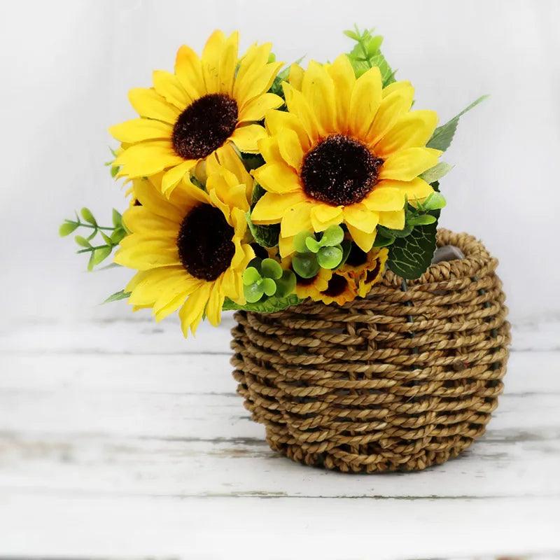 7branch/Bouquet Yellow Silk Sunflower Bouquet Beautiful Artificial Flower Daisy Head For Wedding Birthday Party Home Garden Deco - Twinsupliers