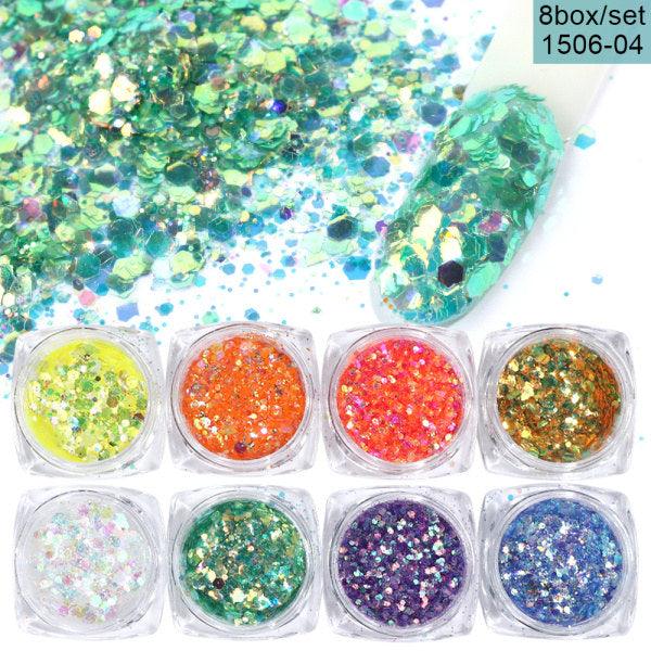 8 Box Mix Glitter Nail Art Powder Flakes Set - Twin suppliers 