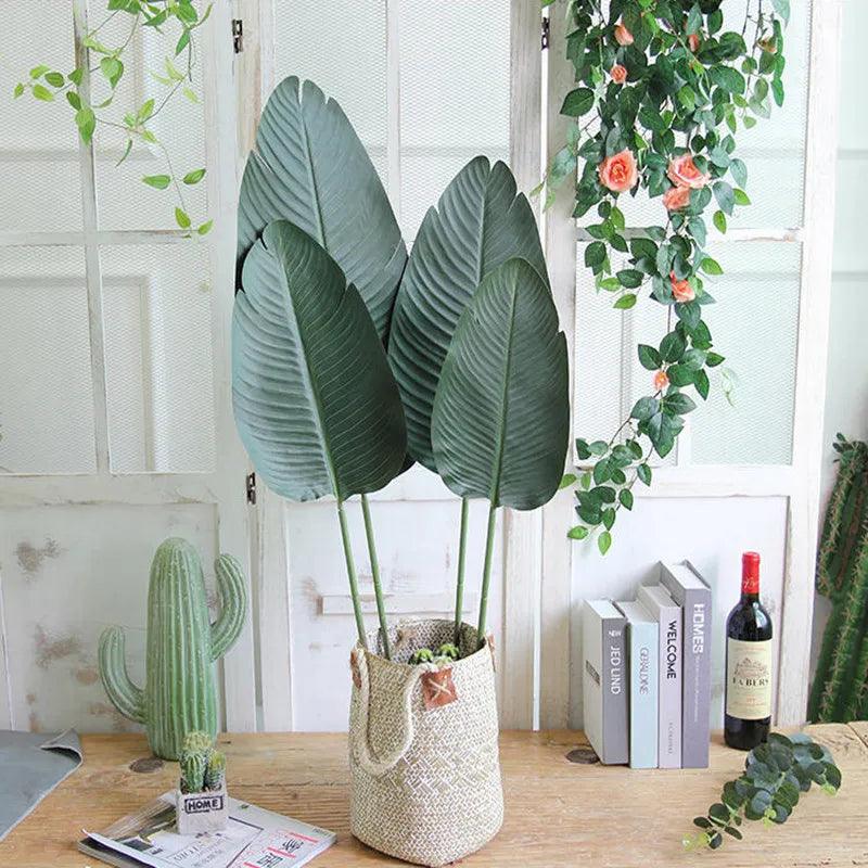 98CM 3pcs Large Artificial Plants Green Palm Tree Leaves Plastic Banana Tree Branch Wedding Garden Living Room Deco Accessories - Twinsupliers