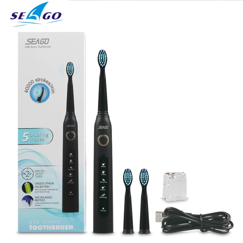 Seago SG-507 Sonic Electric Toothbrush Adults Oral Care Teeth Whitening Massage Gum 5 Modes Waterproof Rechargeable Tooth Brush