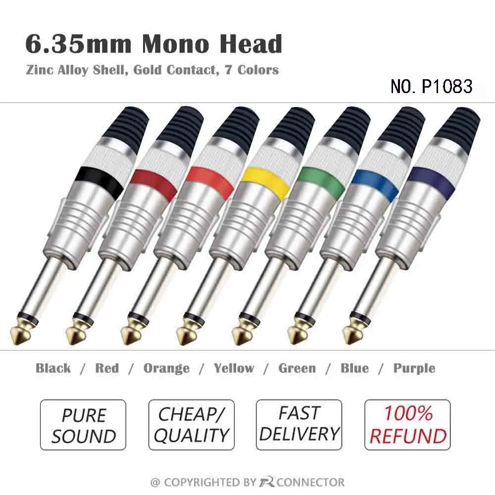 10PCS MONO/Stereo Jack 6.35mm Wire Connectors Audio Speaker 6.35mm Amplifier Microphone TS TRS Plug Nickel Plated