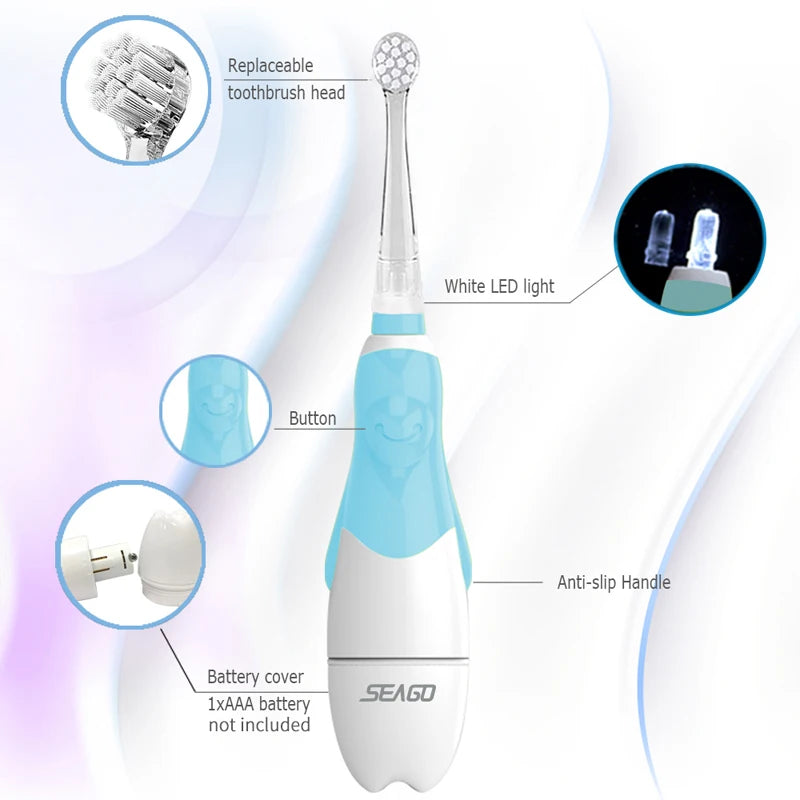 Seago Kids Sonic Electric Toothbrush 2 Mins Smart Timer Children Sonic Tooth Brush Colorful Led Light Brush Waterproof  Gift