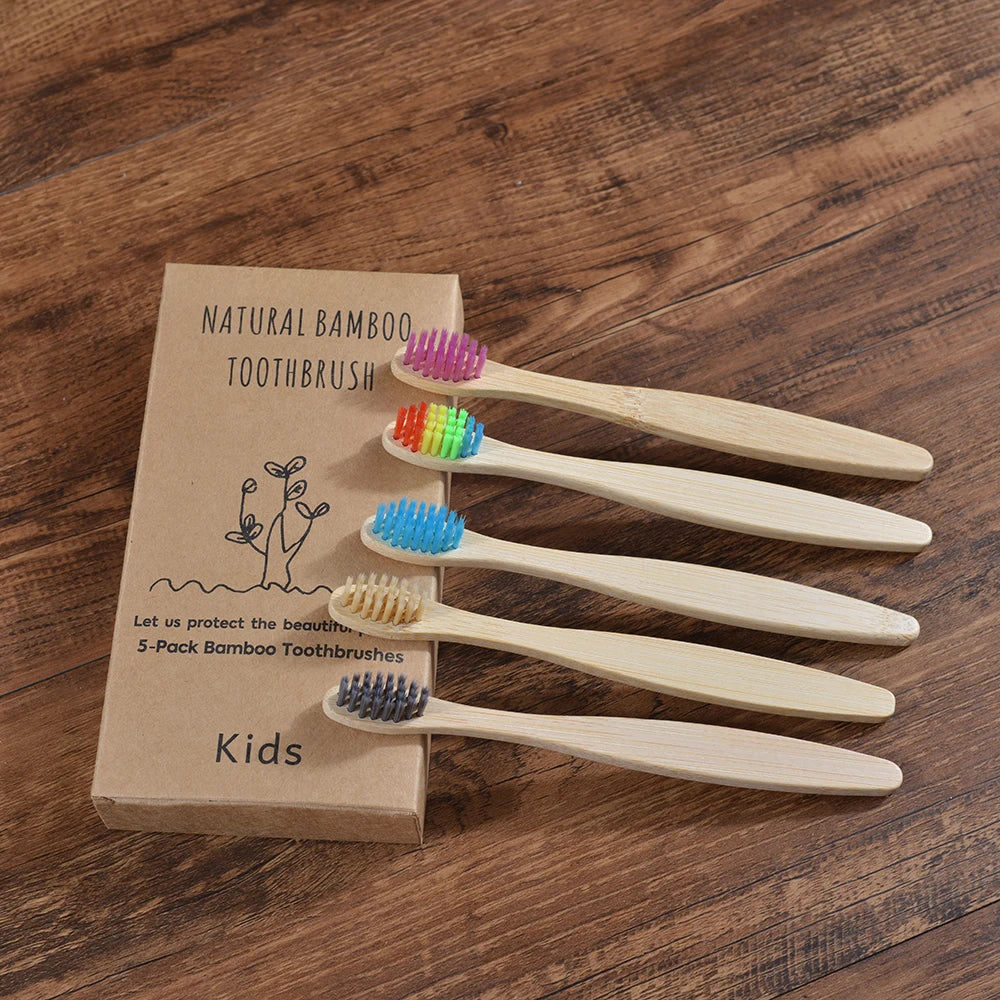 5 Piece kids Bamboo Toothbrush Soft Bristles Eco Plastic-Free Toothbrushes Oral Care Bamboo Tooth Brush Eco Handle