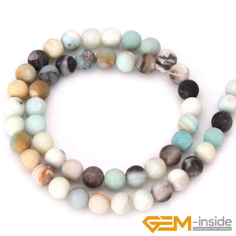 Natural Stone Multi-Color Amazonite Gems Round Frost Loose Beads For Jewelry Making Strand 15inch Necklace Bracelet