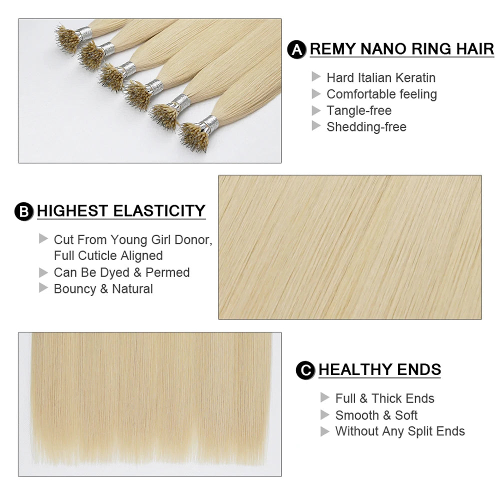 Fairy Remy Hair 0.5g/strand 12/14 inch Real Remy Nano Ring Tip Human Hair Extensions Silky Straight Micro Beads Hair On Capsule