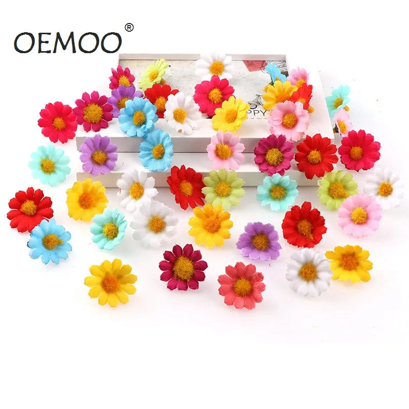 100PC/lot  2.5cm Mini Daisy Decorative Flower Artificial Silk Flowers Party Wedding Decoration Home Decor(without stem) Cheaper