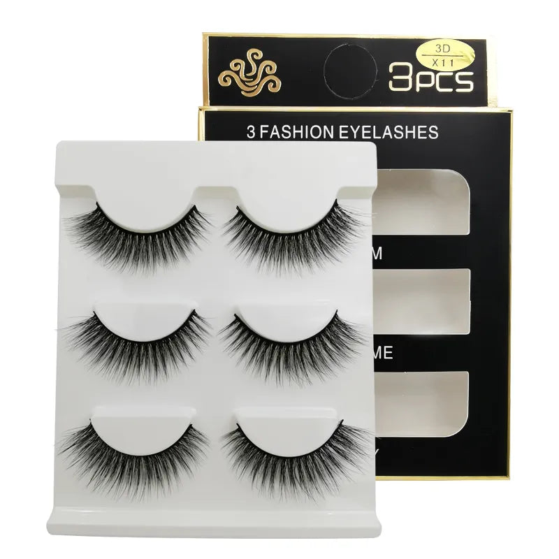 New 3 pairs natural false eyelashes fake lashes long makeup 3d mink lashes extension eyelash mink eyelashes for beauty #X11