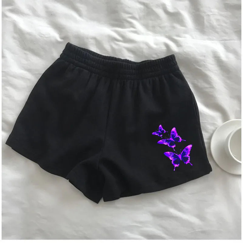 2021 new summer shorts slim fit female butterfly shorts outdoor sports elastic waist office ladies medium pastel boaters шорты