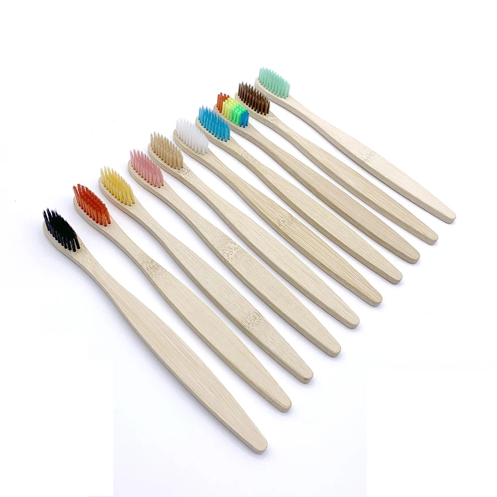 12PCS mixed color bamboo toothbrush Eco Friendly wooden Tooth Brush Soft bristle Tip Charcoal adults oral care toothbrush