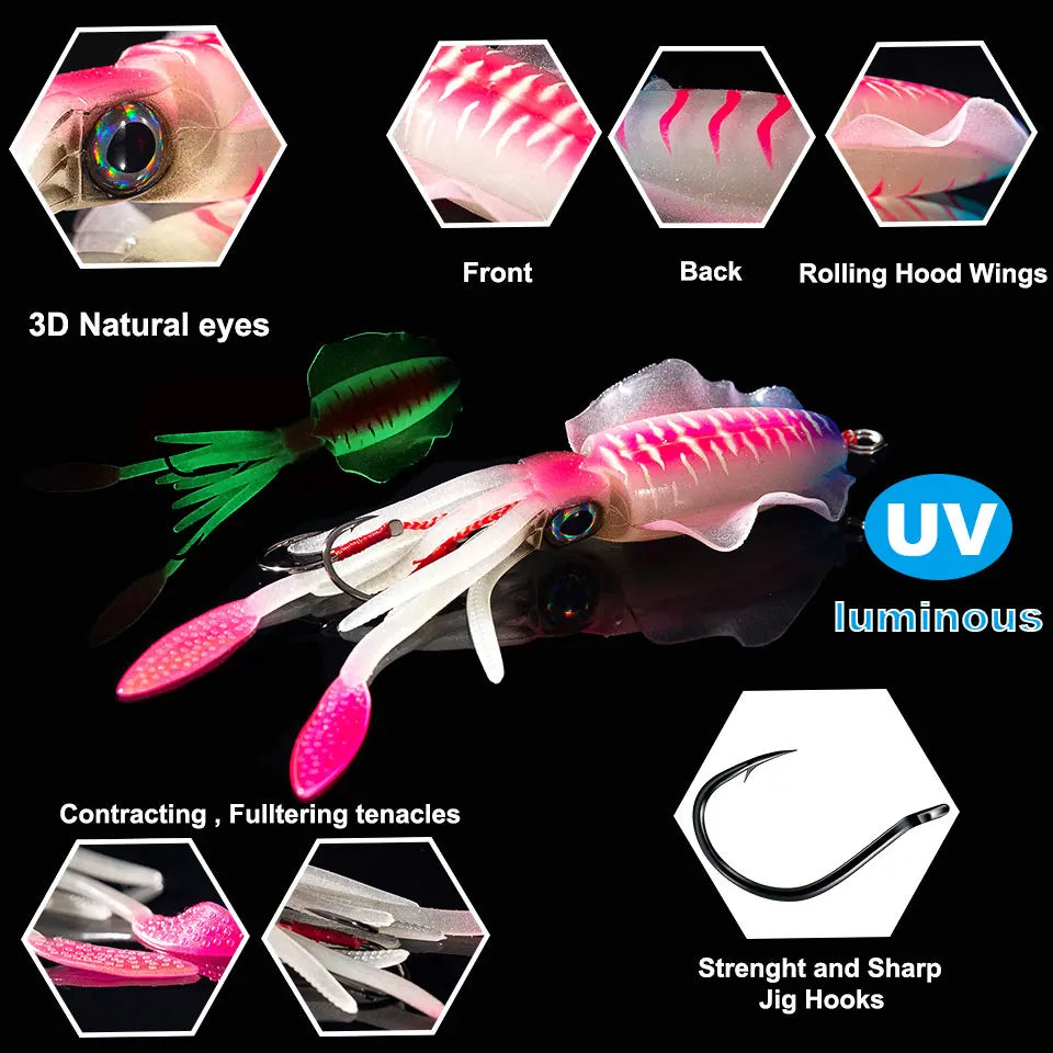 SUNMILE Fishing Soft Squid Lure 20g/60g/80g/100g/120g/150g Luminous/UV Squid Jig Fishing Lures For Sea Fishing Wobbler Bait