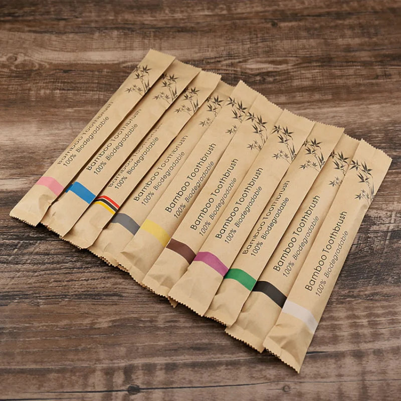 50/100Pcs Eco Friendly Bamboo Resuable Toothbrushes Portable Adult Wooden Soft Tooth Brush Customized Laser Engraving Logo