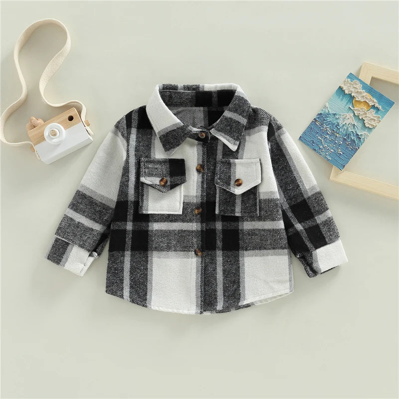 Kid Baby Boy Girl Cotton Plaid Shirt Jacket Infant Toddler Coat Winter Spring Autumn Warm Thick Outwear Baby Clothes